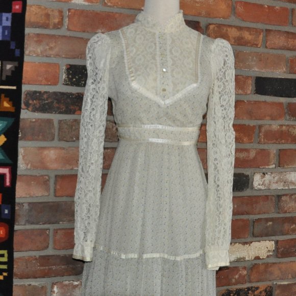 Vtg 70s Calico Floral Candi Jones Tiered Maxi Prairie Boho Cottagecore DRESS 2 - Picture 3 of 14